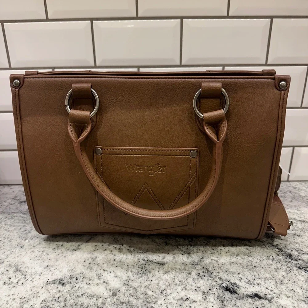 Wrangler Women Small Satchel Brown Embroidered Studded Western Crossbody Bag